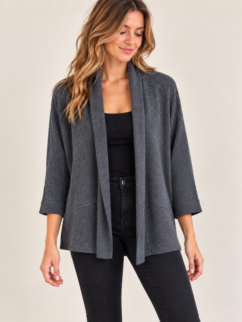 Gentle Fawn Charcoal Gray Open-Front Cardigan